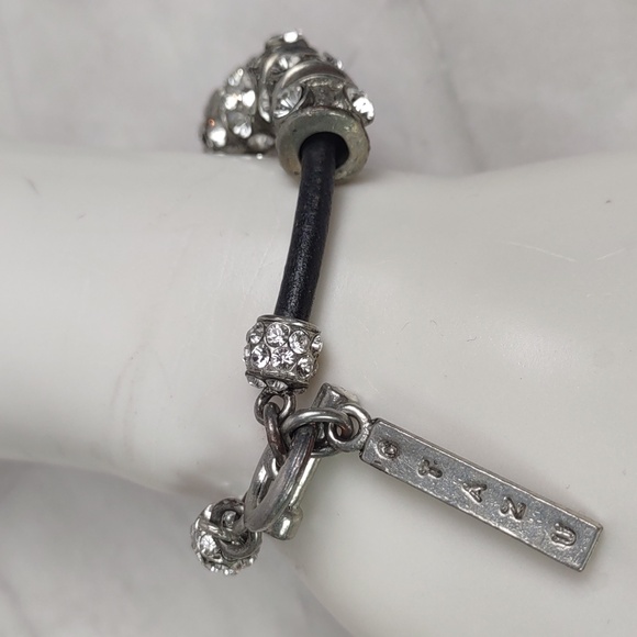 Rodrigo Otazu Swarovski Crystal Slide Charm Leather Bracelet - Picture 3 of 6